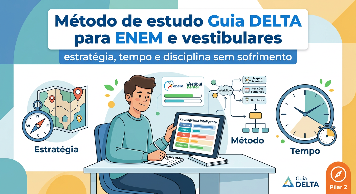 Método de estudo Guia DELTA para ENEM e vestibulares: estratégia, tempo e disciplina sem sofrimento